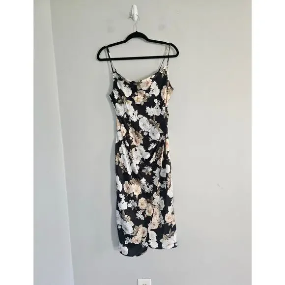Re:Named Black Floral Midi Dress Size M - Picture 2 of 4